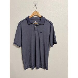 Tommy Bahama Mens Medium Blue Heathered Marlin Logo Pique Short Sleeve PoloShirt